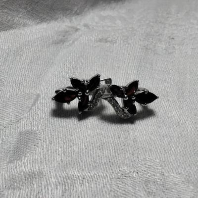 Gorgeous Garnet and White Sapphire Sterling Silver Earrings