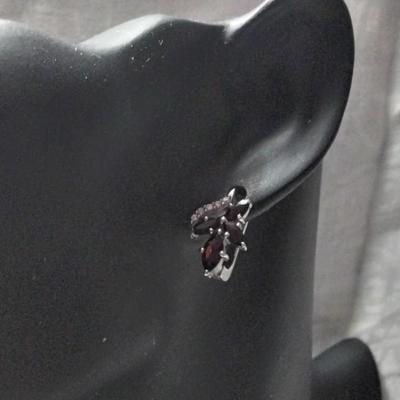 Gorgeous Garnet and White Sapphire Sterling Silver Earrings