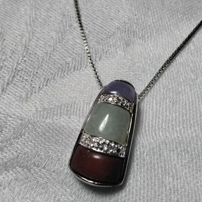 Ross Simons Lavender Jade, Jade and Red Jade With Diamond 18" 925 Necklace
