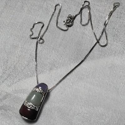 Ross Simons Lavender Jade, Jade and Red Jade With Diamond 18" 925 Necklace