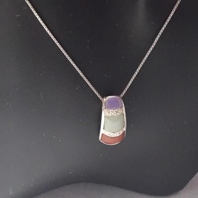 Ross Simons Lavender Jade, Jade and Red Jade With Diamond 18" 925 Necklace
