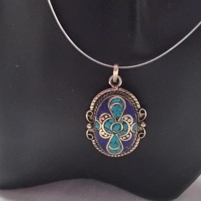 Vintage Lapis Lazuli and Turquoise 18" 925 Necklace