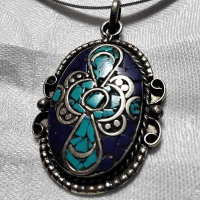 Vintage Lapis Lazuli and Turquoise 18" 925 Necklace