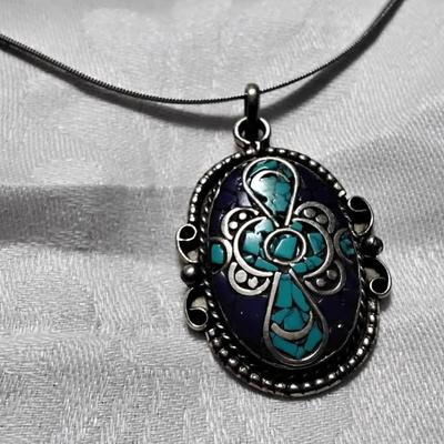 Vintage Lapis Lazuli and Turquoise 18" 925 Necklace