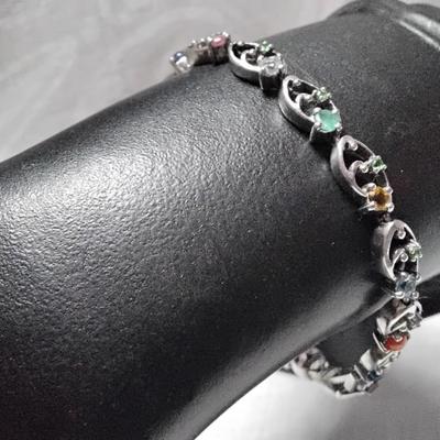 Rubies,Emeralds, Sapphires, Aquamarine 925 7" Bracelet
