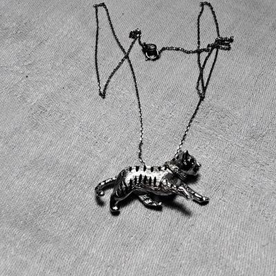 Lee Michaels 925 Tiger With Ruby Eyes And Diamond Collar  17" Necklace