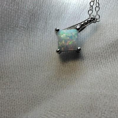 New Old Stock 1950s Opal Necklace Rhodium Over 925 16"