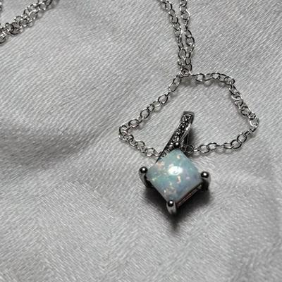 New Old Stock 1950s Opal Necklace Rhodium Over 925 16"