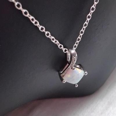 New Old Stock 1950s Opal Necklace Rhodium Over 925 16"