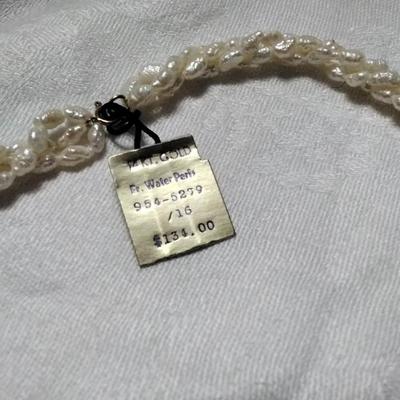 New Old Stock  14K FW Pearl  16" Torsade Necklace
