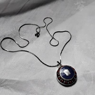 Unique New Old Stock Asian Lapis Lazuli And Red Coral Medallion 925 22" Necklace