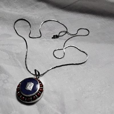 Unique New Old Stock Asian Lapis Lazuli And Red Coral Medallion 925 22" Necklace