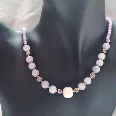Exquisite Lavender Jade, Hematite, Amethyst 925 Beads With A Stunning Baroque Pearl  18" Necklace