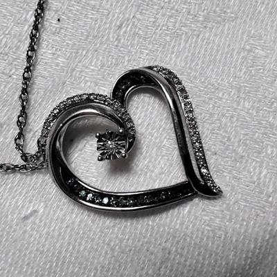 Diamond and Blue Diamonds Heart With ..25ct  Solitaire  18" 925 Necklace