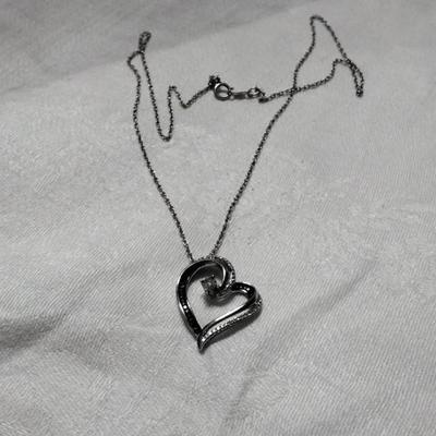 Diamond and Blue Diamonds Heart With ..25ct  Solitaire  18" 925 Necklace