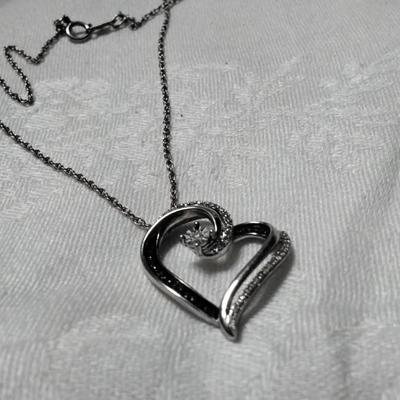 Diamond and Blue Diamonds Heart With ..25ct  Solitaire  18" 925 Necklace