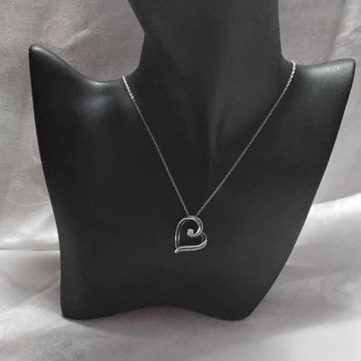 Diamond and Blue Diamonds Heart With ..25ct  Solitaire  18" 925 Necklace