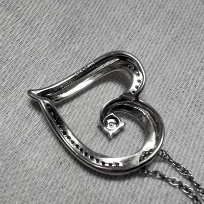 Diamond and Blue Diamonds Heart With ..25ct  Solitaire  18" 925 Necklace