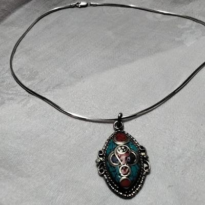 Vintage Turquoise/Red Turquoise/Lapis Lazuli 18"  925 Necklace