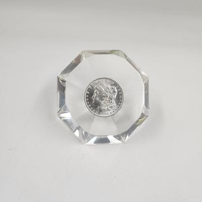 RESIN DIAMOND ENCASED 1885 MORGAN SILVER DOLLAR