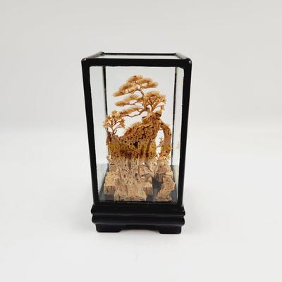 VINTAGE MINATURE CHINESE CORK DIORAMA ENCASED
