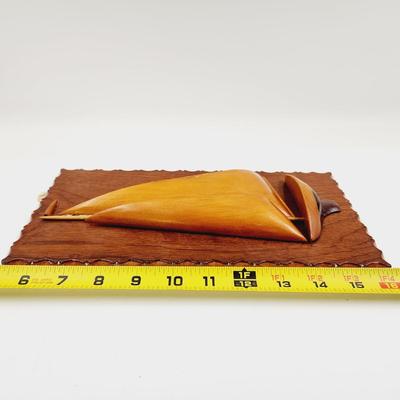 MID-CENTURY WOODEN SAILBOAT ART PLAQUE