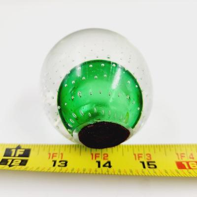 BEAUTIFUL VINTAGE BUBBLE ART GLASS PAPERWEIGHT WITH GREEN TONES
