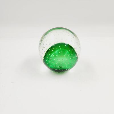 BEAUTIFUL VINTAGE BUBBLE ART GLASS PAPERWEIGHT WITH GREEN TONES