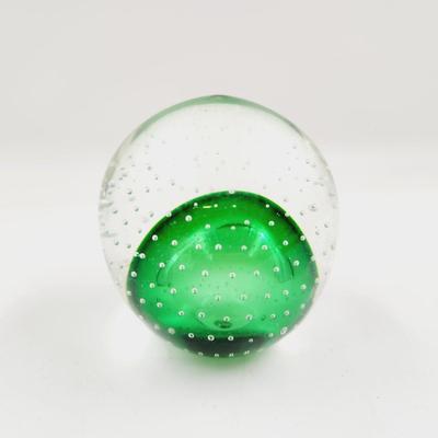 BEAUTIFUL VINTAGE BUBBLE ART GLASS PAPERWEIGHT WITH GREEN TONES