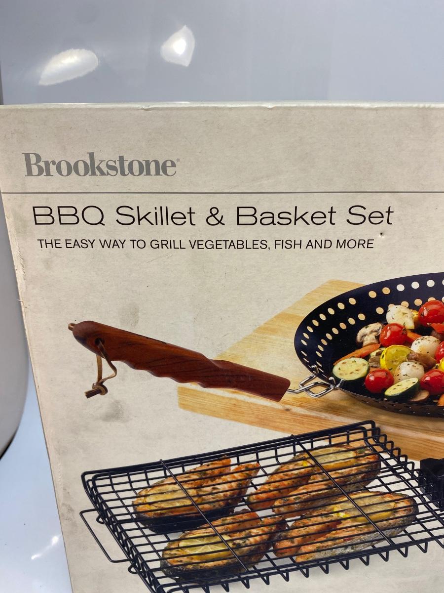 New Brookstone BBQ Skillet Basket Set Boxed EstateSales