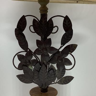 Lot # 1094. Pottery Barn Metal Floral Lamp with Wooden Base