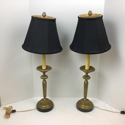Lot # 1095  Pair of Vintage Brass Lamps on Marble Base