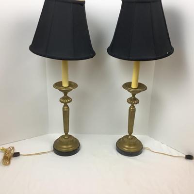 Lot # 1095  Pair of Vintage Brass Lamps on Marble Base