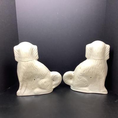 Lot # 1097  Pair of Sitting Vintage White & Gold Staffordshire Spaniel Dogs