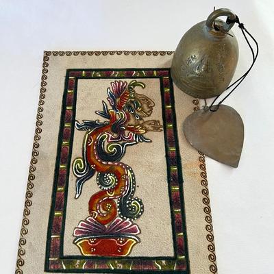 Aztec Style Art on Suede Plus Brass Bell From Thailand (LR-RG)