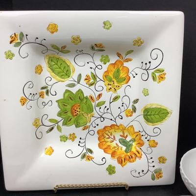 Lot # 1104. Decorative Square Plate & Beautiful White Bowls