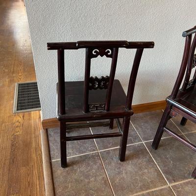 Matching Pair of Ornate Carved Wood Accent Chairs (H-RG)