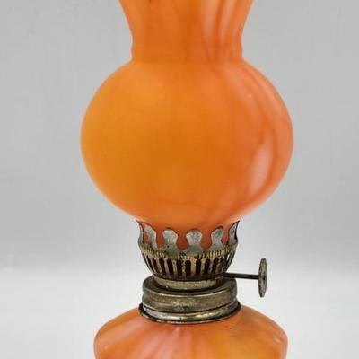 Vintage Orange Opaline Miniature Oil Lamp