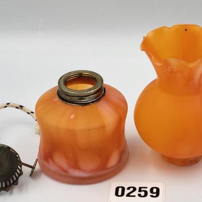 Vintage Orange Opaline Miniature Oil Lamp