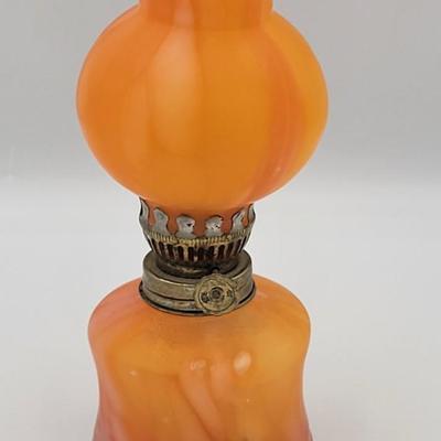 Vintage Orange Opaline Miniature Oil Lamp