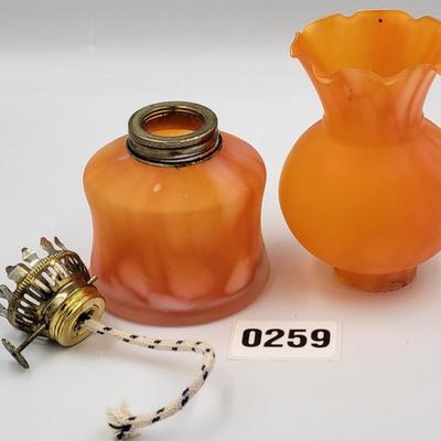 Vintage Orange Opaline Miniature Oil Lamp