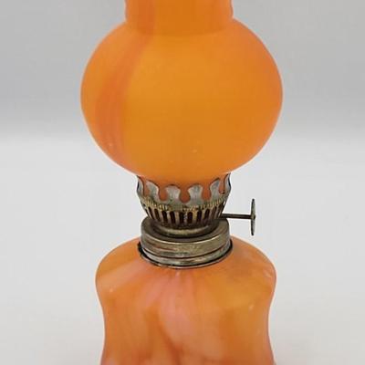 Vintage Orange Opaline Miniature Oil Lamp