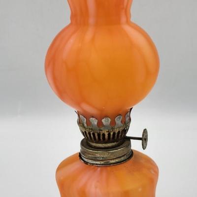 Vintage Orange Opaline Miniature Oil Lamp