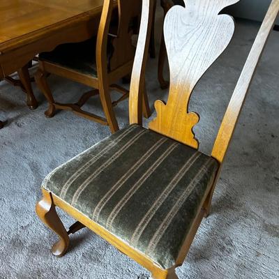 Manor House Table with Leaf & 6 Chair (2 Captains) Set - Walnut, Recently Reupholstered