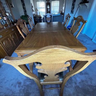 Manor House Table with Leaf & 6 Chair (2 Captains) Set - Walnut, Recently Reupholstered