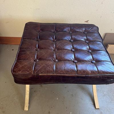Tufted Leather With Metal Frame Ottoman (G-MG)