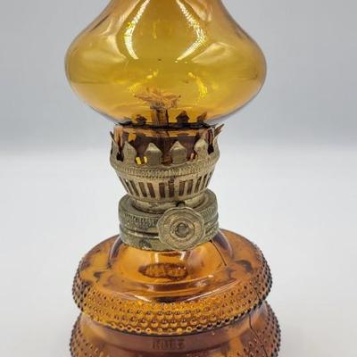 Vintage MCM Amber Glass Miniature Oil Lamp