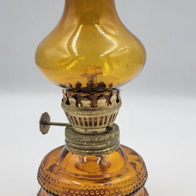 Vintage MCM Amber Glass Miniature Oil Lamp