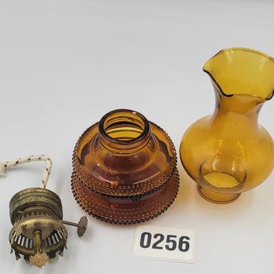 Vintage MCM Amber Glass Miniature Oil Lamp