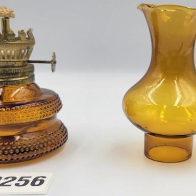 Vintage MCM Amber Glass Miniature Oil Lamp